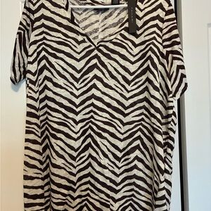 Tahari linen Print Top - Brown and White